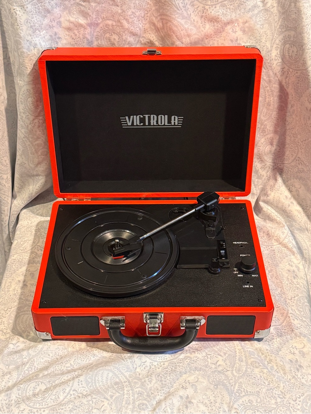 Victrola Red Portable Suitcase Turntable with Built-In Speakers